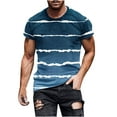 thumbnail image 1 of Penkiiy Men Casual Round Neck Stripe Printing Pullover Fitness Sports Shorts Sleeves T Shirt Blouse XL Blue, 1 of 5