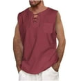 thumbnail image 1 of Penkiiy Men Casual Summer Cotton And Linen Solid V-Neck Tie Pocket Sleeveless Tank Tops Tank Tops for Men Big and Tall L Brown 2023 Summer Deal, 1 of 3