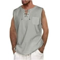 thumbnail image 1 of Penkiiy Men Casual Summer Cotton And Linen Solid V-Neck Tie Pocket Sleeveless Tank Tops Tank Tops for Men Big and Tall XL Gray 2023 Summer Deal, 1 of 3