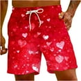 thumbnail image 1 of Penkiiy Men Drawstring Valentine's Day Love Print Beach Casual Trouser Shorts Pant XS Red, 1 of 9