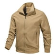 thumbnail image 1 of Penkiiy Men Jacket Zipper Pocket Ribbed Hem Non-hooded Sports Solid Top Coat Tuxedo Suit Set Polyester Khaki on Sale, 1 of 3