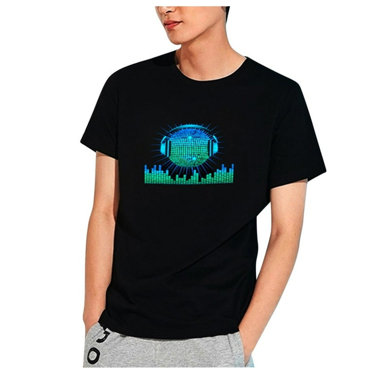 Penkiiy Men Party Disco DJ Sound Activated LEDLight Up and Down Flashing Glowing T Shirt T shirts M Black On Clearance Walmart