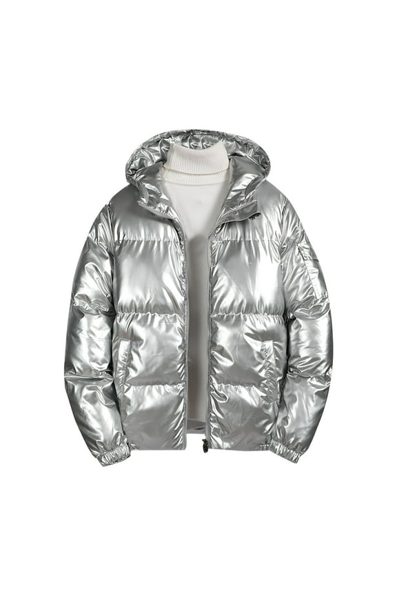 Men Puffer Jacket Winter Coats Water Resistant Long Sleeve Zip Up Puffy Quilted Down Jackets Silver