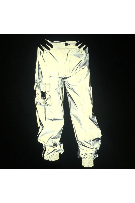 Men Reflective Pants Breathable Zipper Trousers Casual Night Sporting Jogger XL Gray