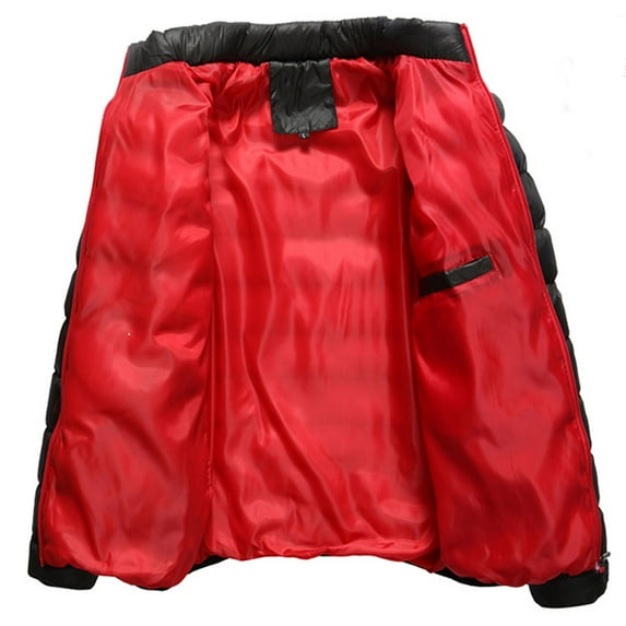 Penkiiy Men Solid Casual Stand-up Collar Down Zipper Warm Cotton Jacket Coats Suit Jackets Polyester Black on Clearance