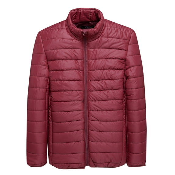 Penkiiy Men Solid Casual Stand-up Collar Zipper Cotton-padded Lightweight Jacket Coats Motorcycle Jacket Polyester Wine on Sale