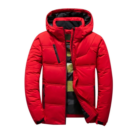 Penkiiy Men Solid Casual Thicken Hooded Zipper Turndown Multi-pocket Jacket Coats Fashion Hoodies Shirt Polyester Red on Sale