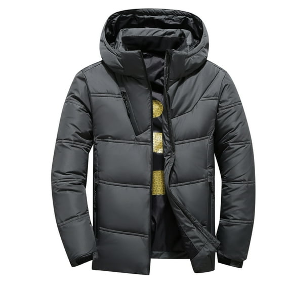 Penkiiy Men Solid Casual Thicken Hooded Zipper Turndown Multi-pocket Jacket Coats Trucker Jacket Polyester Dark Gray on Sale