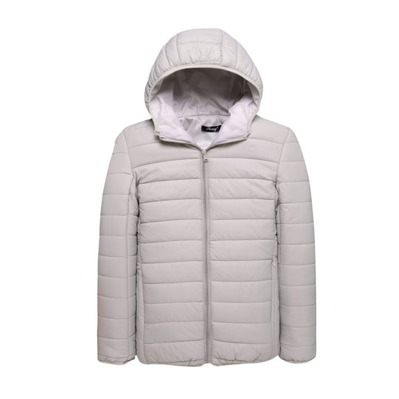 Penkiiy Men Solid Casual Thicken Hooded Zipper Youthful Vitality Cotton-padded Jacket Coats Sports Coats Polyester Gray on Sale