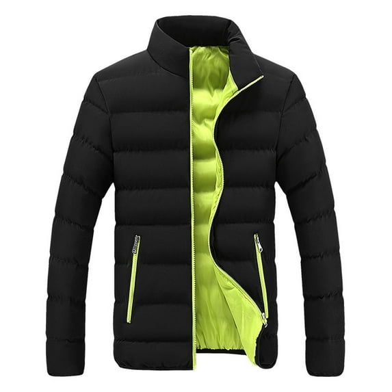 Penkiiy Men Winter Warm Slim Fit Thick Bubble Coat Casual Jacket Outerwear Tuxedo Suit Set Cotton Polyester Green on Clearance