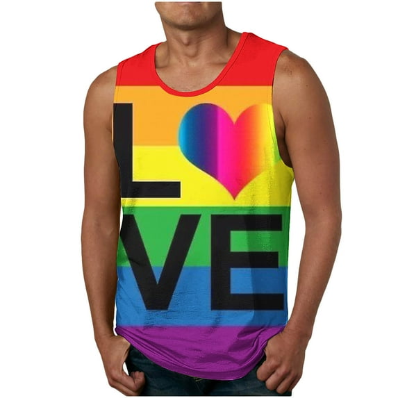 Penkiiy Men's 3D Rainbow Printed Tank Tops Sleeveless Summer Shirts Tie Dye Graphic T-Shirts Casual Workout Sports Tops M Multicolor