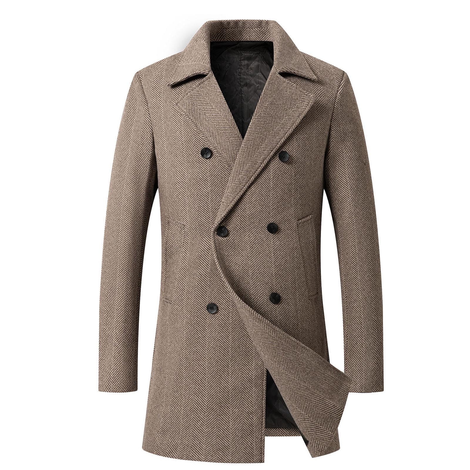 Penkiiy Men s Autumn And Winter Business Woolen Coat Fashion Double Breasted Lapel Mid Length Coat Coat Varsity Jacket Wool Khaki on Sale Walmart