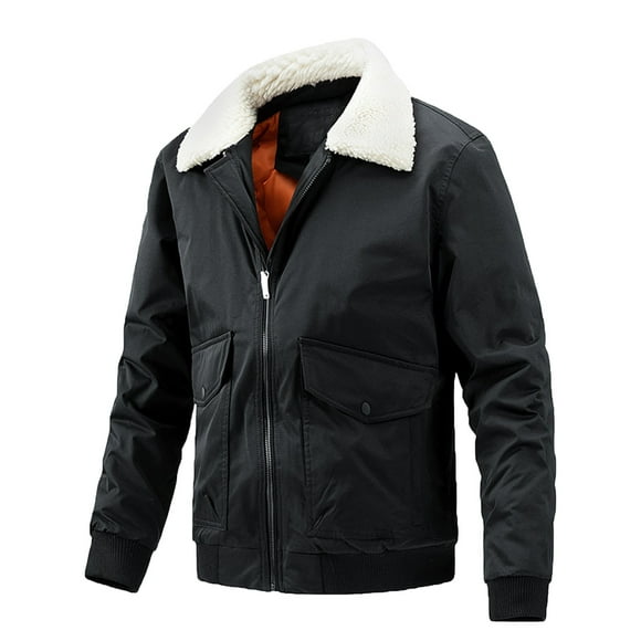 Penkiiy Men's Autumn And Winter Casual Plus Cashmere Lamb Collar Cotton Jacket Tooling Cotton Jacket Formal Suit Vest Nylon Black on Clearance