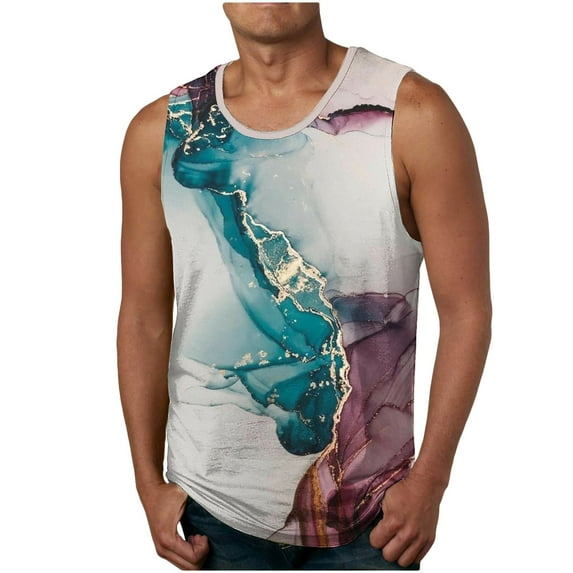 Penkiiy Men's Baseball 3D Printing Tank Top Cotton Round Neck Casual Sports Sleeveless T-Shirt Tank Top Loose Fit Vest 2024 S Hot Pink