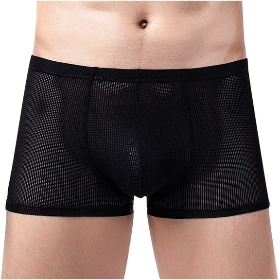 Penkiiy Men's Boxer Three Points Shorts Mesh Sexy Breathable Panties Men Underwear XXL Black On Sale