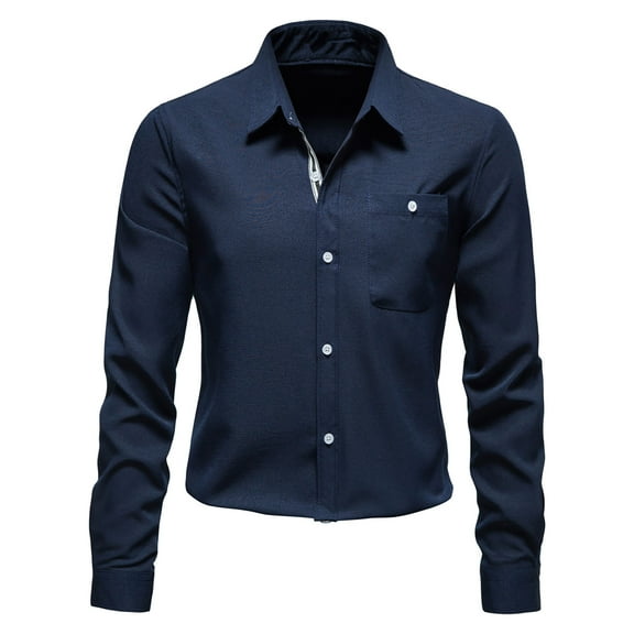 Penkiiy Men's Business Dress Shirts Wrinkle Free Long Sleeve Regular Fit Dress Shirt Textured Casual Button Down Shirts Blue Clearance