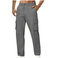 thumbnail image 1 of Penkiiy Men's Cargo Pants Casual Button Stretch Waist Straight Trousers with Zipper Pockets M Gray, 1 of 5