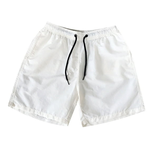 Penkiiy Men's Casual Drawstring Pocket Solid Color Candy Color Five-point Beach Shorts Mens Versatile Shorts XXXXXL White On Clearance