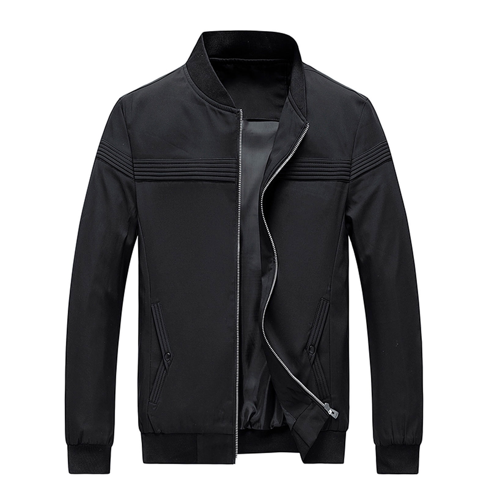 Baseball Collar Zip Up Long Sleeve Jacket