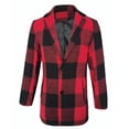 thumbnail image 1 of Penkiiy Men's Casual Notched Collar Plaid Single Breasted Wool Blend Formal Trench Top Coat Red Clearance, 1 of 8