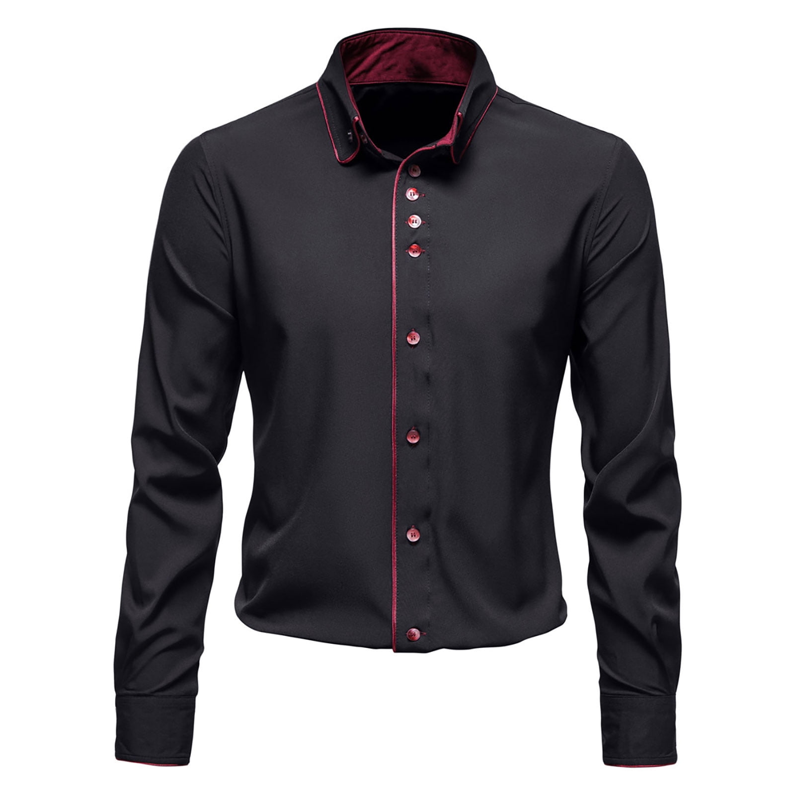 DiBanGu Men's Formal Shirt - Long Sleeve Button Down With Inner Contrast Pattern, Business Casual