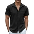 thumbnail image 1 of Penkiiy Men's Casual Short Sleeve Button-Down Shirt | Summer Breathable Lightweight Top with Hidden Buttons & Pockets S Black, 1 of 5