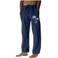 thumbnail image 1 of Penkiiy Men's Cotton Linen Pants Casual Elastic Waist Drawstring Pants Straight Yoga Pants Lightweight Summer Beach Pants M Dark Blue, 1 of 3