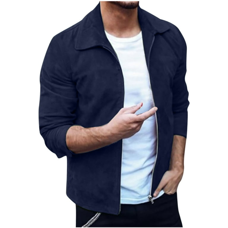 Penkiiy Men s Fashion Casual Solid Color Jacket Outdoor Zipper Jacket Tooling Jacket Golf Jacket Nylon Dark Blue On Clearance Size Small