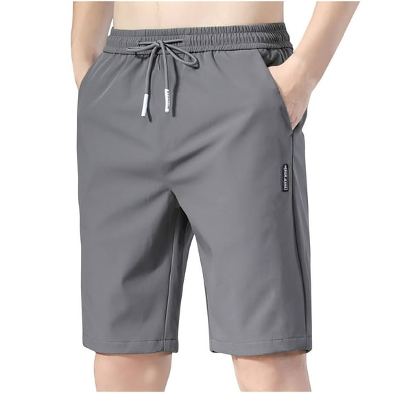 Penkiiy Men's Fashion Summer Drawstring Elastic Waist Casual Solid Color Classic Half Short Pants 4XL Dark Gray