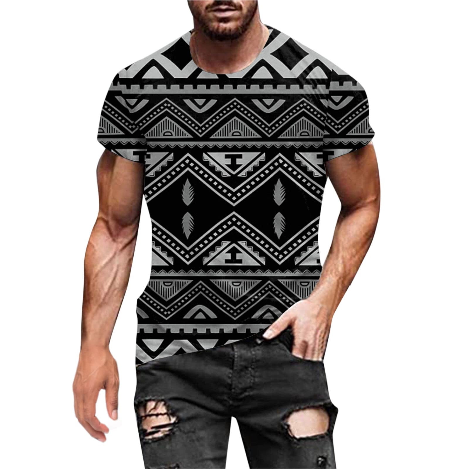 Penkiiy Men's Fashion Summer Neckline T-shirt 3D Printing Pattern Short  Sleeve T-shirts with Pockets XL Black On Sale 