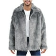 thumbnail image 1 of Penkiiy Men’s Faux Fur Short Coat Winter Leopard Warm Thicken Jacket Cardigan Fluffy Soft Plush Outerwear Overwear Faux Fur Coat Men Dark Gray, 1 of 4
