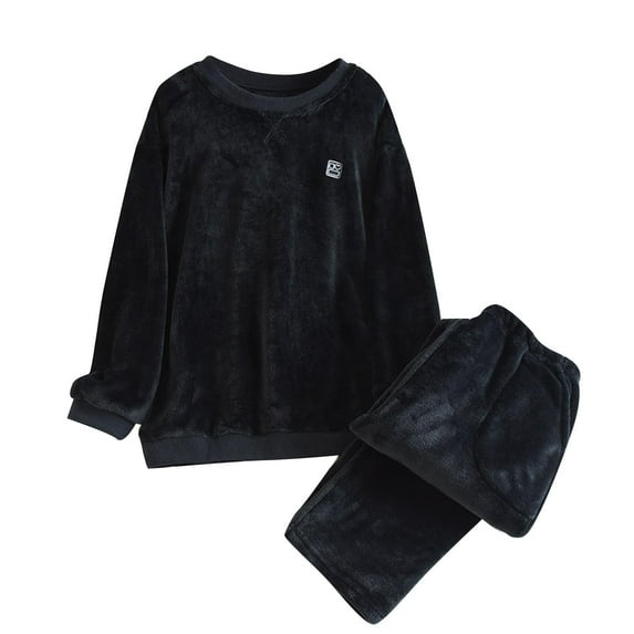 Penkiiy Men' s Fluffy Pajamas Set Fleece Fluffy Warm Loungewear Pullover Loose Flannel Sleepwear L Black