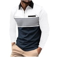 thumbnail image 1 of Penkiiy Men's Golf Shirts Long Sleeve Collar Tennis Shirt Color Block Striped Work T-Shirt S White, 1 of 5