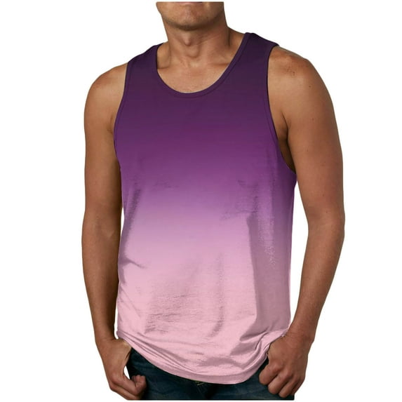 Penkiiy Men's Gradient Workout Tank Tops Gym Cut Off Sleeveless T Shirt Bodybuilding Fitness Muscle Athletic Tank Tops M Purple