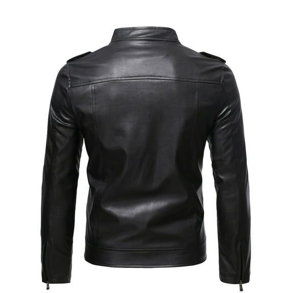 Penkiiy Men's Leather Plus Fleece Jacket, Motorcycle Jacket, Warm Leather Jacket Formal Suit Vest PU Black on Clearance