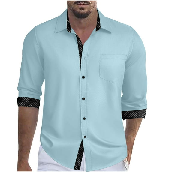 Penkiiy Men's Long Sleeve Dress Shirts Stretch Wrinkle Free Casual Button Down Solid Formal Top S Light Blue