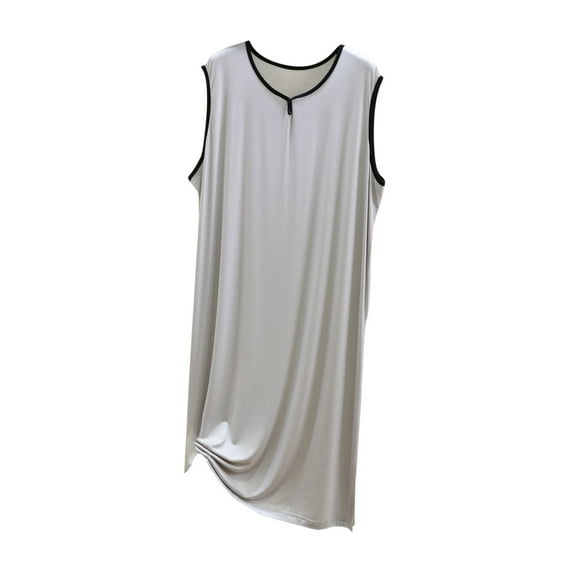 Penkiiy Men's NightShirts Sleeveless V Neck Loose Comfy Nightwear Soft Silky Big Tall Nightgown 2024 Casual Solid Homewear L Gray