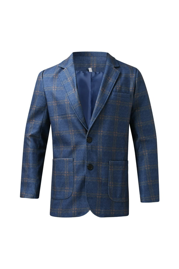 Men's Plaid lapel Long-Sleeved Business Casual Suit Blazer Jackets Lightweight Sports Coats One Button Blue Clearance