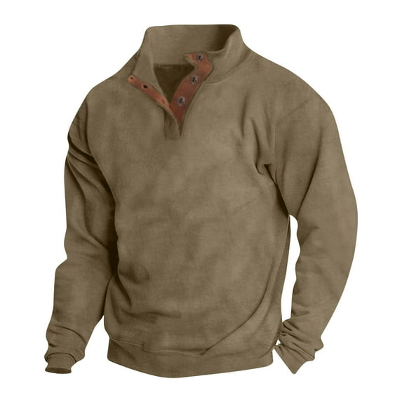 Penkiiy Men's Pullover Sweatshirts Long Sleeve Shirts Casual Thermal Loose Fit Button Up Pullovers 2XL Brown