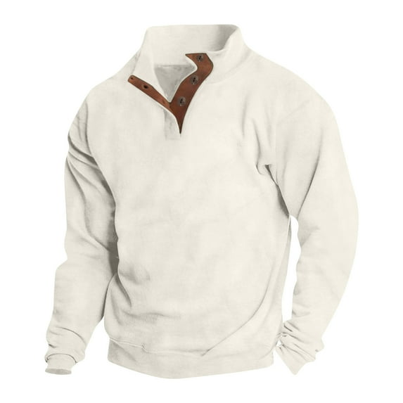 Penkiiy Men's Pullover Sweatshirts Long Sleeve Shirts Casual Thermal Loose Fit Button Up Pullovers S White