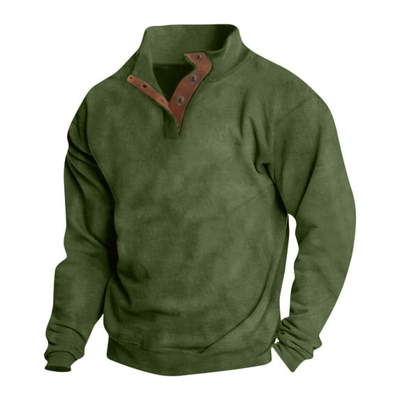 Penkiiy Men's Pullover Sweatshirts Long Sleeve Shirts Casual Thermal Loose Fit Button Up Pullovers XL Army Green