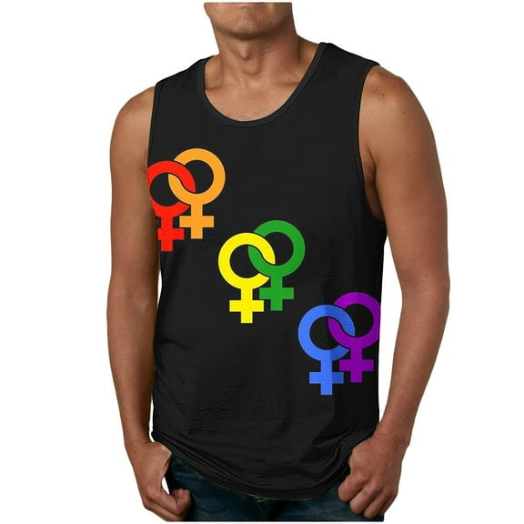 Penkiiy Men's Rainbow Tank Tops Summer Sleeveless Tee Top Cool Workout Gym T-Shirts Beach Athletic Undershirts M Black