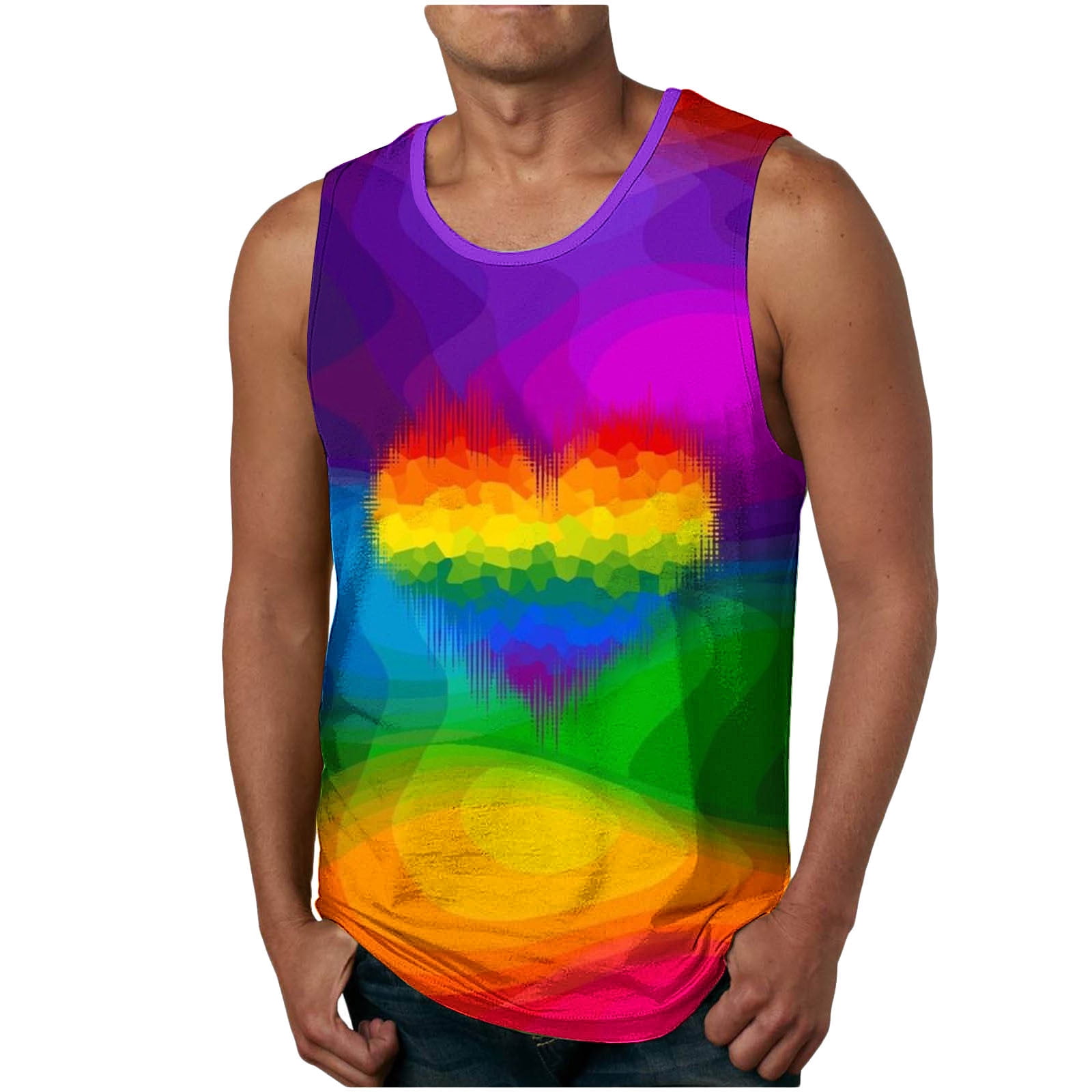 Penkiiy Men's Rainbow Tank Tops Summer Sleeveless Tee Top Cool Workout ...