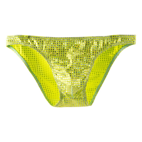 Penkiiy Men's Sexy Underwear Low Waist Ice Silk Briefs Skinny Breathable Bikini Underpants M Yellow