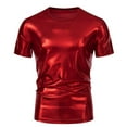 thumbnail image 1 of Penkiiy Men's Shiny Rave Tanks Short Sleeve Bodycon 70s Disco Dance Shirts Music Festival Outfits T-Shirts S Red, 1 of 9