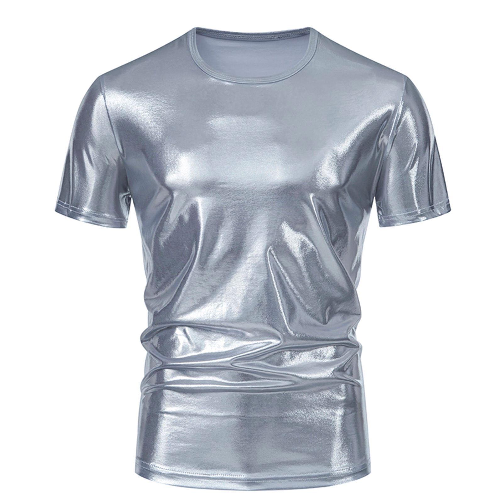 Penkiiy Men's Shiny Rave Tanks Short Sleeve Bodycon 70s Disco Dance ...