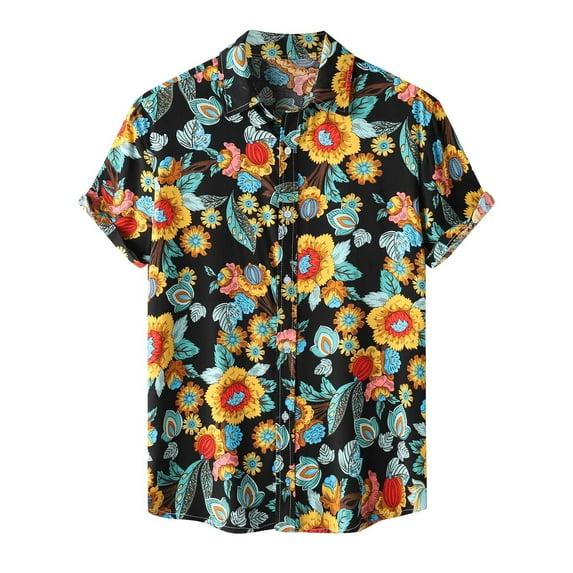 Penkiiy Men's Short Sleeve Hawaiian Shirts Casual Floral Button Down Tropical Shirt Summer Holiday Beach Aloha Hawaii Shirt XL Multicolor