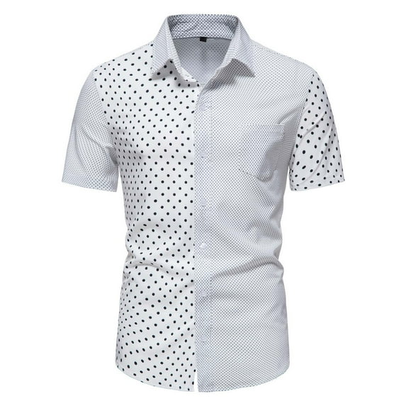 Penkiiy Men's Short Sleeve Wrinkle Free Shirt Button Down Printing Casual Summer Dress Shirts with Pocket White Clearance