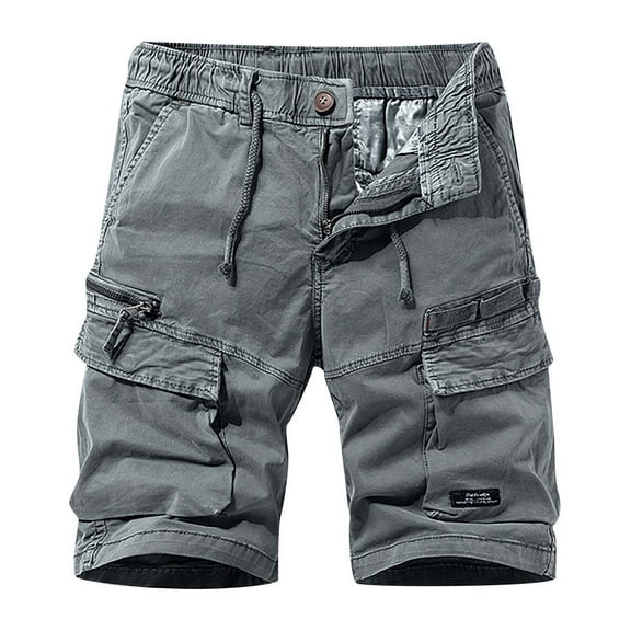 Penkiiy Men's Shorts Multi Pocket Cargo Pants Loose Casual Pants Straight Leg Pants Mens Summer Shorts with Pockets Hiden Drawstring 30 Gray On Sale