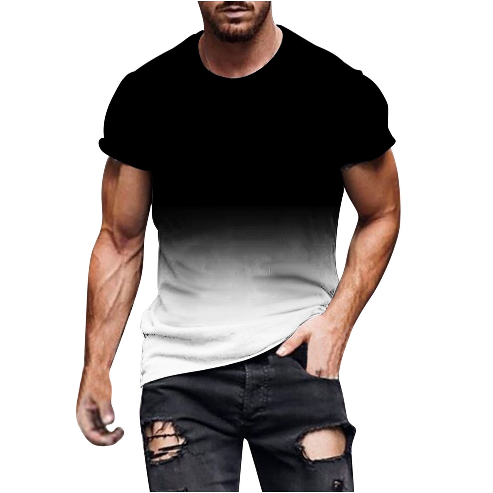 Penkiiy Men's Slim Fit T-Shirt Casual Crewneck Ombre Tee Summer